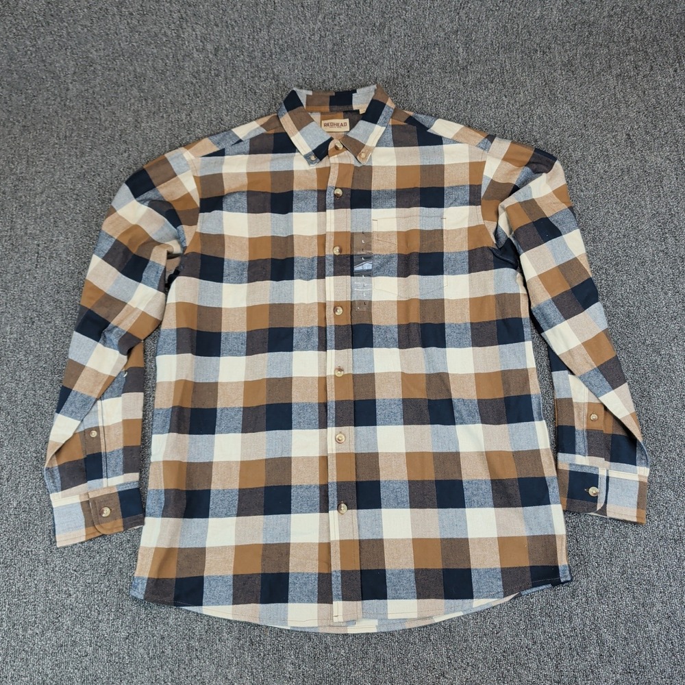 RedHead Classic Outdoor Plaid Button Down Men Large Brown Tan Cotton‎ Shirt
